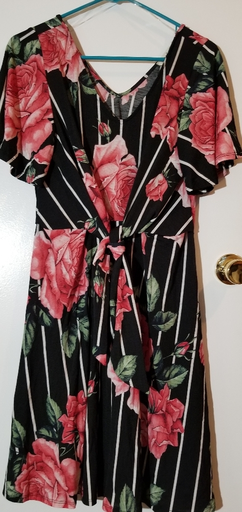 Floral Striped Dress w/ Front Tie